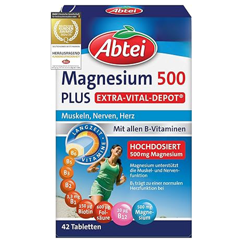 Abtei Magnesium 500 Plus Extra Vital Depot - High Dose - with All B Vitamins