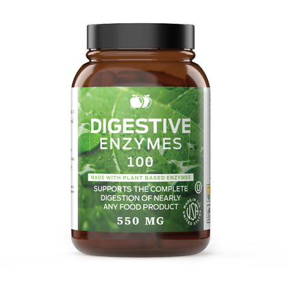 Natural Plant Based Digestive Enzymes - 100 Capsules, 550Mg