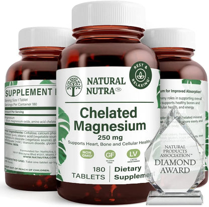 Chelated Magnesium Oxide 250Mg, Promotes Healthy Bones, Dental Health - 180 Tablets