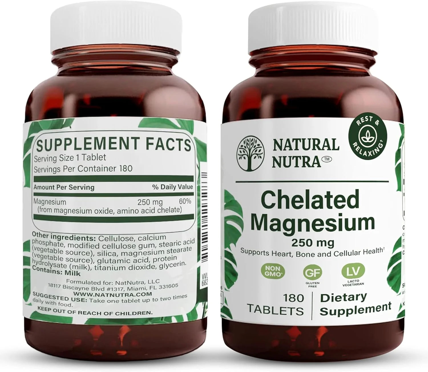 Chelated Magnesium Oxide 250Mg, Promotes Healthy Bones, Dental Health - 180 Tablets