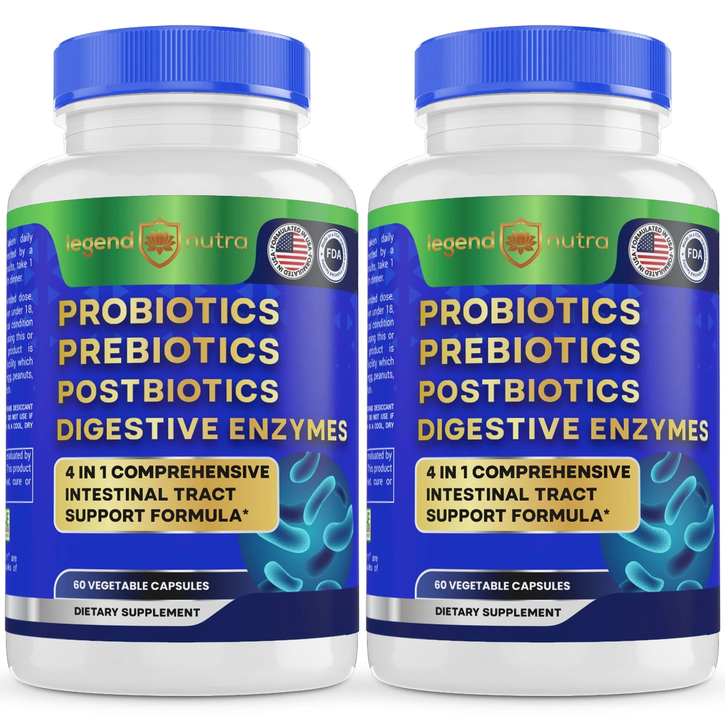 Probiotics Prebiotics Postbiotics Digestive Enzymes 4 in 1 for Men Women, 2-Pack, 120 Ct,