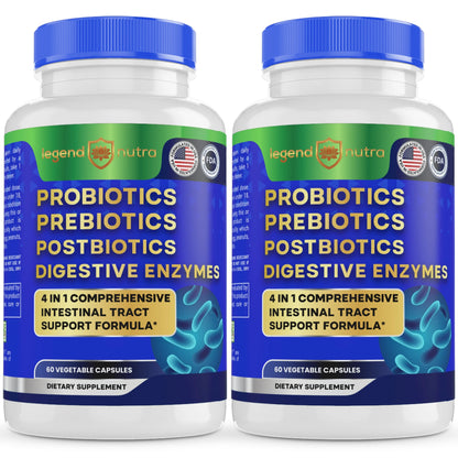 Probiotics Prebiotics Postbiotics Digestive Enzymes 4 in 1 for Men Women, 2-Pack, 120 Ct,