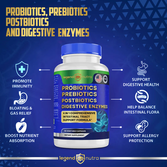 Probiotics Prebiotics Postbiotics Digestive Enzymes 4 in 1 for Men Women, 2-Pack, 120 Ct,