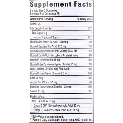 Mens Multivitamin + Omega-3 Gummies for Daily Nutritional Support, 80 Count